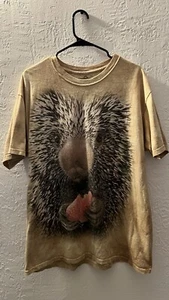 Smithsonian Tie Dye T-shirt Porcupine Eating A Strawberry Size XL Beige Rare Vtg - Picture 1 of 1
