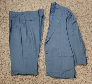 vtg OXXFORD Suit SUPER 100s WOOL Plaid Check Men 42 Long 42L Blue MADE IN USA - Picture 1 of 13