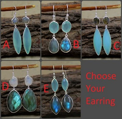 Pendientes de calcedonia/labradorita regalo para madre pendientes de plata de ley 925 maciza Foto 1 de 4