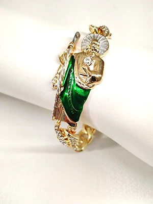 Pulseira masculina corrente Jesus strass bronze folheado a ouro 8" joias da moda - Imagem 1 de 4