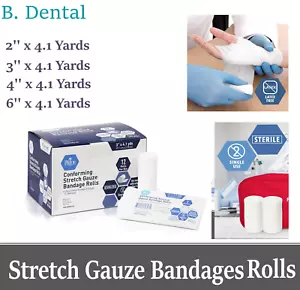 Sterile Stretch Gauze Roll Bandages 2'' 3" 4" 6" x 4.1 Yards Latex Free, 6/12/Bx - Picture 1 of 6