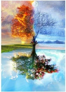 ROUND DRILL DIY 5D DIAMOND PAINTING FOUR SEASON TREES 30 X 40 MM # J417 - Picture 1 of 5