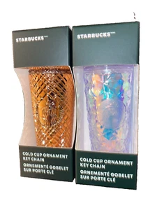 Starbucks 2023 IRIDESCENT & ROSE GOLD COLOR COLD CUP ORNAMENT KET CHAIN NEW - Picture 1 of 3