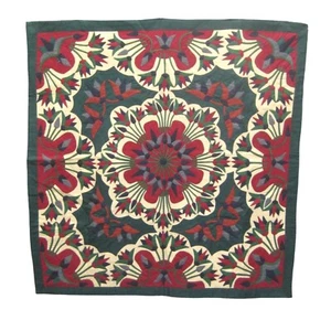 Handmade Applique Floral Quilt Wall Decor Artisan Sewn 42 x 42 inch STAIN - Picture 1 of 22