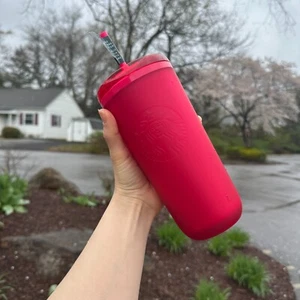 Bicchiere tazza Starbucks 2025 rosso rosa superficie velluto primavera estate 16 oz esclusivo - Foto 1 di 11