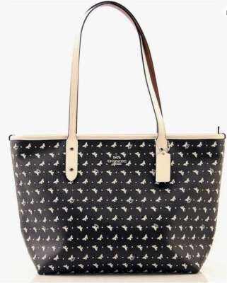 Nuevo con etiquetas Auténtico Bolso de Mano COACH Estampado de Puntos Mariposa Ciudad Top Cremallera Negro/Tiza Foto 1 de 4