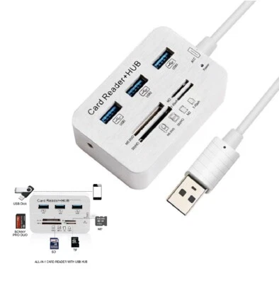 Aluminum 3 Port USB 3.0 Hub MS SD M2 TF Multi-In-1 Memory Card Reader Adapter US - Image 1 of 4