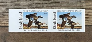 1992 RHODE ISLAND - LotP - State Duck Stamp - MNH **IMPERF PROOF PAIR** - Picture 1 of 2