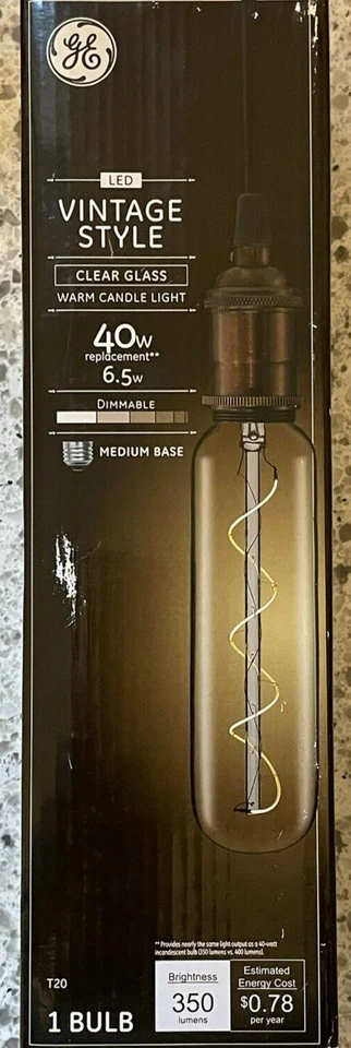 GE 40-Watt Vintage Style Clear Visible Element T20 LED Light Bulb - NEW - Image 1 of 1