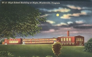 Postal Aerial View de High School at Night Wytheville Virginia - Imagen 1 de 2