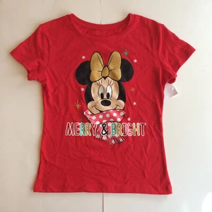 New Minnie Mouse Christmas Shirt 4/5 XS Disney Red Gold Sparkle Holiday - Picture 1 of 3