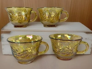 Indiana Harvest Grape 4 Punch Bowl Cups Iridescent Gold Amber Marigold Carnival - Picture 1 of 4