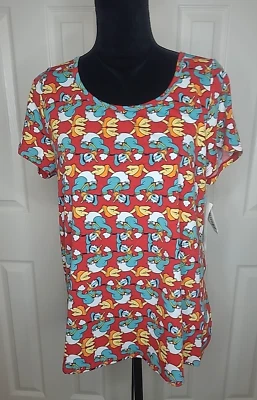 NUEVO CON ETIQUETAS Camisa LuLaRoe Disney Pato Donald Clásica T - M Mediana Manga Corta Roja Foto 1 de 4