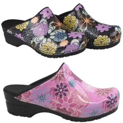 Zoccoli da donna Sanita Original Inalo | pantofole | scarpe da giardino | pelle verniciata - NUOVO