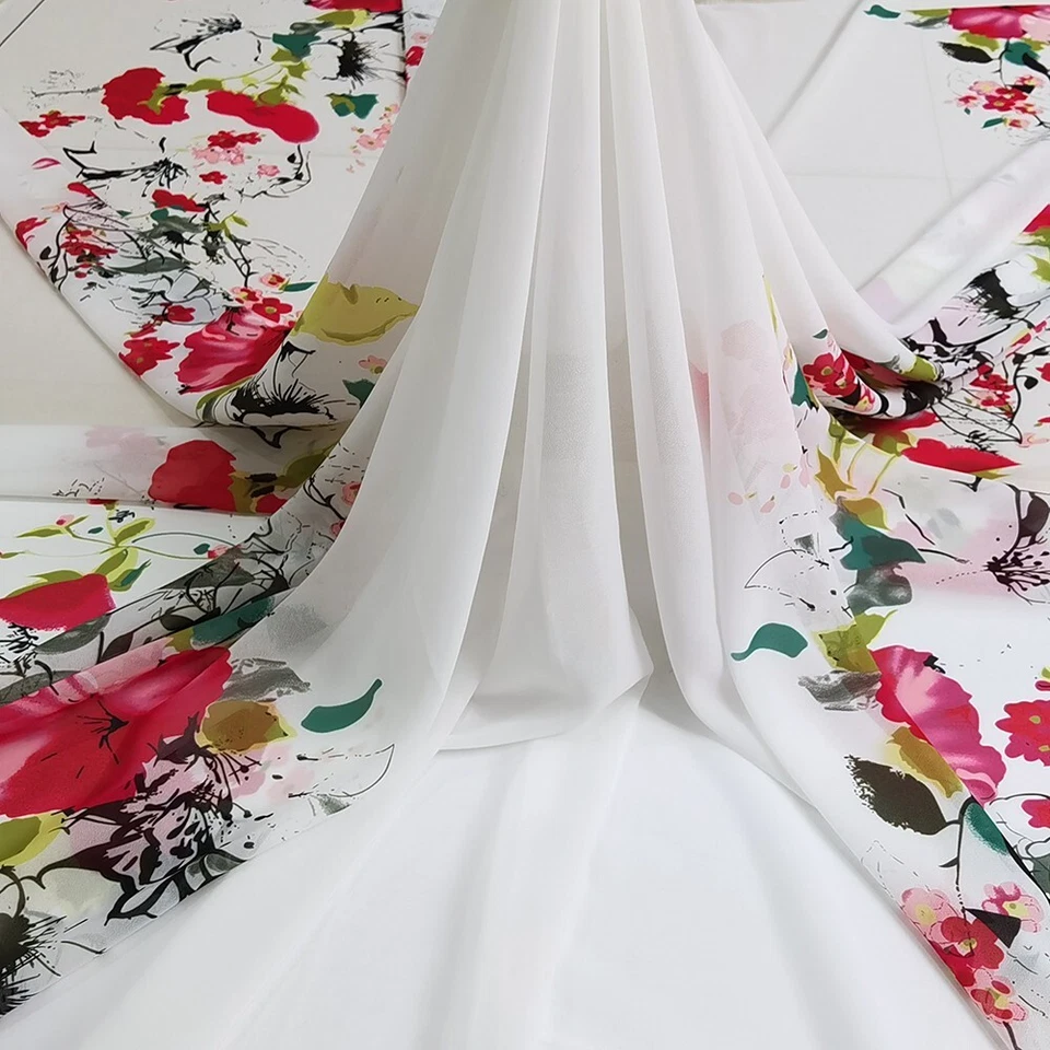 1 meterX1.48 meter White Positional Flower Chiffon Fabric Wedding Dress Material - image 1 of 4