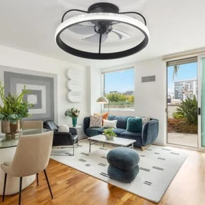 20" Modern Reversible Ceiling Fan Lamp LED Chandelier Crystal Fandelier w/Remote - Picture 1 of 14