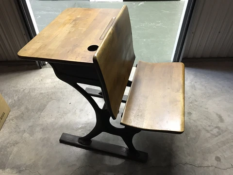 1900s Antique Child's School Desk Vintage Old Wood Iron Cover