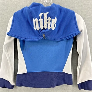 VTG NIKE Split Hood Hoodie Boys S White Carolina Blue Full Zip *RARE* - Picture 1 of 13