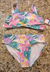 Andy & Evan Girls Kids 2pc Swimsuit Tropical Palm Print Bikini size Youth L (12/ - Picture 1 of 9