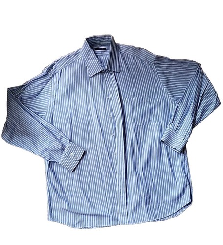 Camicia abito da uomo Burberry London abbottonata blu a righe cotone importato 17 5 L