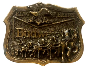Hebilla de cinturón de cerveza Budweiser equipo de caballos Clydesdale carro de tracción águila 1982 de colección - Imagen 1 de 6