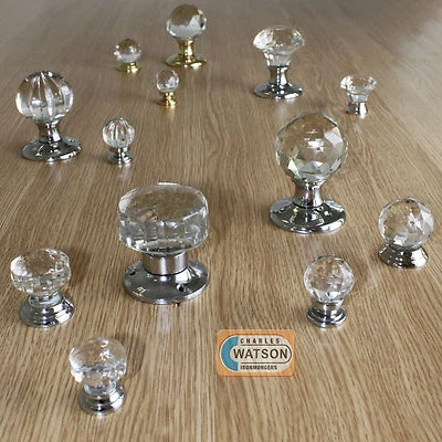 Glass Mortice Door Knob Pull Cupboard Ball Handle Chrome Brass Plated Backplate - Image 1 of 4