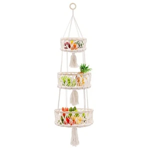 3 Tier Hanging Basket, Macrame Hanging Basket for Fruit and Vegetable Storage... - Picture 1 of 6