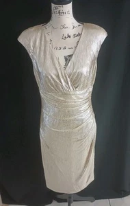 Vestido de cóctel Lauren Ralph Lauren metálico dorado funda talla 8 fruncido vacaciones - Imagen 1 de 17