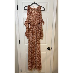Anthropologie Sheer Floral Maxi Dress Cold Shoulder Long Sleeve Brown Orange S - Bild 1 von 10