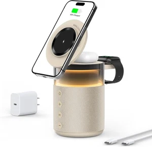 5-in-1 Wireless Charging Station with Bluetooth Speaker,Magnetic Yellow - Picture 1 of 7