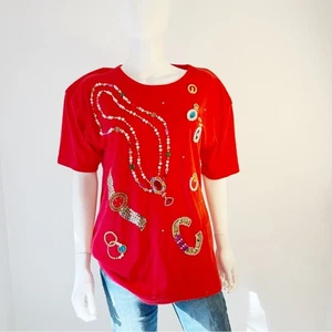 Camiseta vintage Victoria Harbour años 80 con joyas Dolman tejida Top, M - Imagen 1 de 8