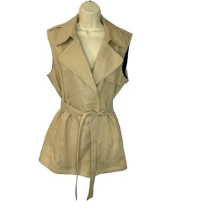 Theory Women's Katara Linen Vest Belted Sleeveless Flax Safari Natural Women's L - Picture 1 of 14