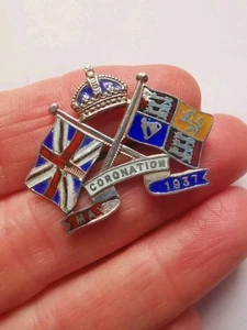 CHARLES HORNER Vintage 1937 Sterling Silber Krönung Emaille Brosche R18M - Bild 1 von 3