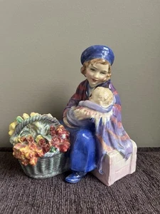 Vtg. Royal Doulton Curley Knob Figurine Flower Seller Lady with Baby HN1627 RARE - Picture 1 of 5