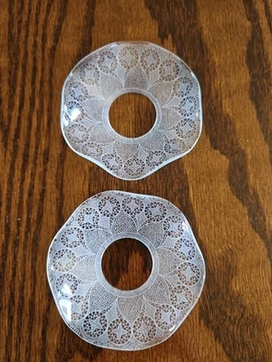 Set Of 2 Bobeches Taper Candle Wax Drip Catchers 2.5" White Lace Look - Image 1 of 4