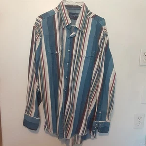 Vtg Wrangler Brushpopper Western Pearl Snap Shirt 17.5 -35 XL X-long Tails - Picture 1 of 8
