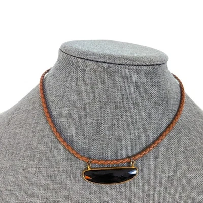 Nakamol 多面黑色碧玺编织皮革绳项圈项链 — 第 1/4 张图片