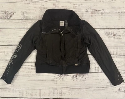 Chaqueta corta Harley-Davidson para mujer con estrás bordada negra talla grande Foto 1 de 4