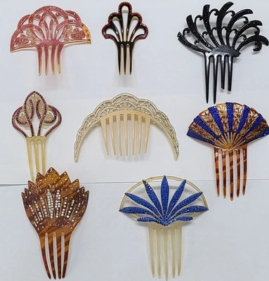 Lote de 8 peines de pelo antiguos vintage de celuloide baquelita tortuga damas, mujeres Foto 1 de 4