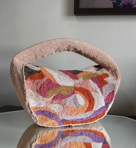 Sincerely Jules Peach Beaded Bag Summer Multicolored Abstract Color NWOT GORG - Picture 1 of 19