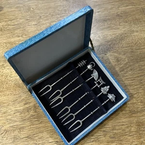 Set of 6 Japanese Sterling Silver Appetizer Forks w/ Original Box - Picture 1 of 21