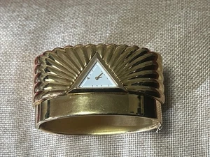 Swiss Franklin Mint Gold Egyptian Pyramid Watch Cuff Bracelet by Alfred Duarte - Picture 1 of 11