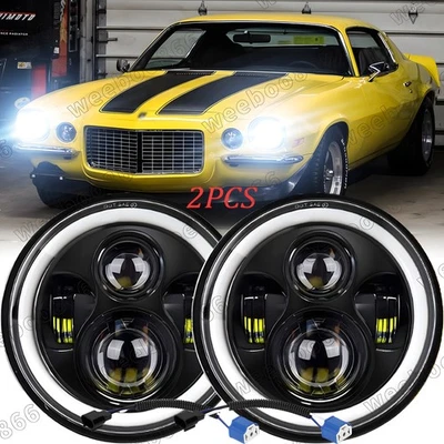 Par de faros LED redondos de 7" haz alto/bajo para Chevy Camaro 1967-1981 C10 1975-1980 Foto 1 de 4