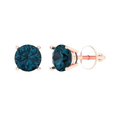 1.5 ct Round Cut Solitaire Studs Topaz Gemstone Rose Gold Earrings Push Back - Image 1 of 4
