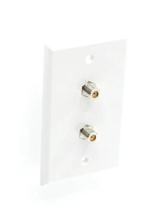 Perfect Vision High Freq White Wall Plate with Dual F-81 Coax Connectors UL NEW - Picture 1 of 8