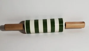 Mini Ceramic And Wood Rolling Pin-Green Striped - Picture 1 of 4