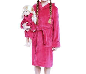 Leveret Girls & Doll Fleece Hooded Soft Warm Robe W/Belt, Pockets Hot Pink 8 Yr - Picture 1 of 5
