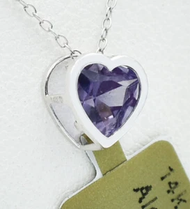 ALEXANDRITE 0.82 Cts HEART PENDANT 14K WHITE GOLD - Free Chain - NEW WITH TAG - Picture 1 of 4