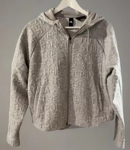 Adidas Hoodie Zip-Up Cropped Athletic Sweatshirt Raised Pattern Athleisure Sz M - Picture 1 of 3