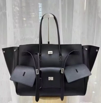  Bolso de Mano XL Cuero Sintético Negro Marrón Gamuza y Blanco Trabajo Viaje Unisex Foto 1 de 4